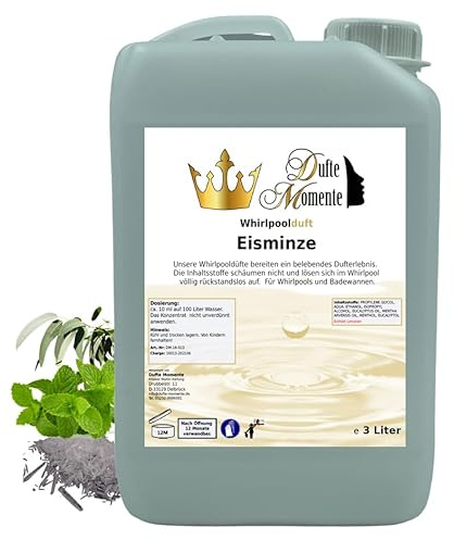 Dufte Momente | Whirlpool Duft Eisminze (Eukalyptus, Menthol, Minze) 3 Liter | mit naturreinen und natürlichen ätherischen Ölen | kein Schaum | vegan und ohne Tierversuche