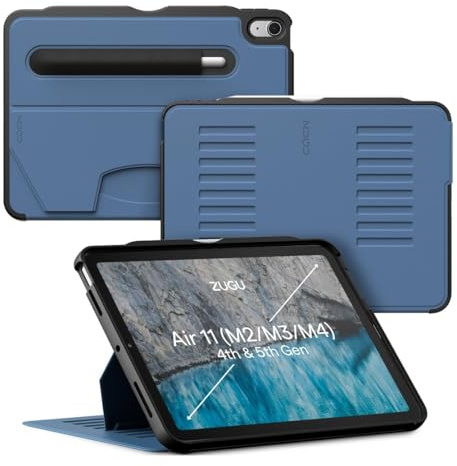 ZUGU CASE iPad Air 11 (M4/M3/M2) 2026/2025/2024 & Air 10.9 5:e/4:e gen. (2022/2020) skyddshölje trådlös Apple Pencil Laddning 10-vinkels Magnetic Stativ Skal & automatisk vila/väckning [Skifferblå]