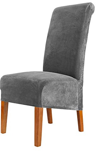 CMAKER Velvet Dining Chair Covers, Stretch Large Chair Slipcover, Spandex High Back Chairs Cover Elastic Washable Removable XL Chair Protector,Set of 2,Dark Gray