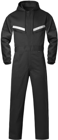 Oralidera Tuta da Lavoro da Uomo Multitasche Tute Blu da Lavoro con Cappuccio Riflettente Tuta Meccanica da Lavoro Alta Visibilità Abbigliamento da Lavoro, Nero, XL