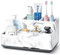 Toothbrush Holder, Detachable Non-Slip Electric Toothbrush Holder with 6 Compartments and Drainage Holes Bathroom Organiser for Bathroom, Kitchen, and Family (White Marble)