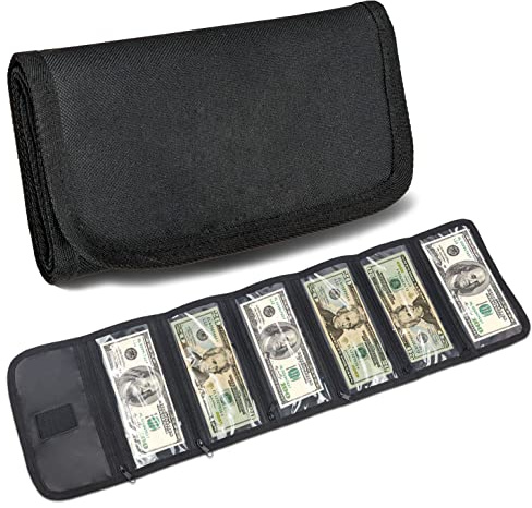 VOCHIC Money Wallet, Money Organizer for Cash with 6 Pocket Multipack Money Pouch, Cash Bill Organizer, Money Bag Small Travel Money Holder for Budgeting, Receipt and Tips