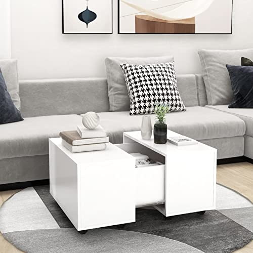 Yolola Couchtisch Auf Rollen Couchtisch Ausziehbarer Konsolentisch Wohnzimmertisch Beistelltisch Auf Rollen Truhentisch Couchtisch Weiß 60x60x38 cm Holzwerkstoff
