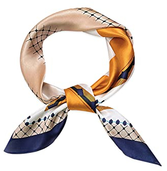 LumiSyne Seidenschal Damen Quadratischer Schal Blume Gedruckt Klassische Hahnentritt Buchstaben Muster Satin Kleine Vierecktuch Multifunktionales Halstuch Kopftuch Bandana Kopfschmuck Haarband 70×70cm