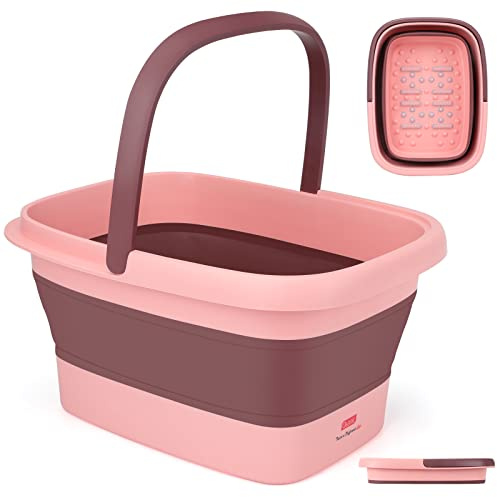 DEANIC Fotspa, fotbad med massageapparat, hopfällbar pedikyrskål med bärhandtag, fotspa för kvinnor och män, fotbad (rosa)