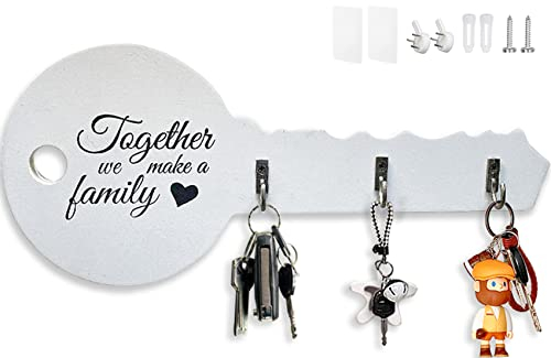 Echehi Geschenk zur Dekoration Zuhauses Schlüsselhalter aus Holz, Selbstklebend oder bohrbar, 3-Wege-Installation, Schlüsselbrett, Schlüsselbretter für Zuhause (Weiß)