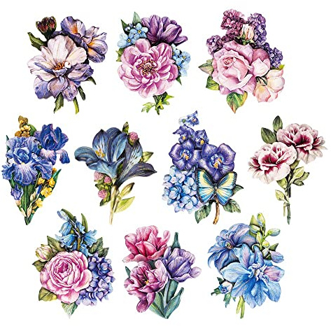 Ideen mit Herz 3-D Motive, ausgestanzt, ca. 7-10 cm, 10 Stück im Beutel | Bilder zum Basteln & Dekorieren | Grußkarten selber machen | Bildmotive für Scrapbooking & Deko (Blumen in Blau & Violett 03)