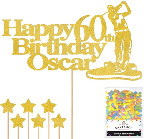 Personalised Golf Golfer Glitter Cake Topper - Gold Custom Age & Name Glitter Cake Decoration and Sprinkles - Happy Birthday Decorations - Personalised Toppers for Cakes by Cakeshop