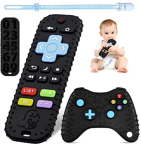 Mordedor Bebe 3 Pcs, Juguetes de Silicona para La Dentición, Mando a Distancia control remoto para la dentición con Cuerda anti-perdida, juguetes para recién nacidos, regalos para bebés de 6 a 12 mese