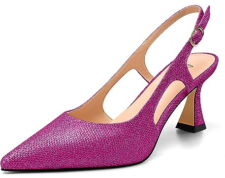 Aachcol Donna Slingback Medio Spillo Tacco Heel a Punta Pumps Glitter Dress Fibbia Cinturino alla Caviglia Ballo 6.5 CM Heels Magenta 38 EU