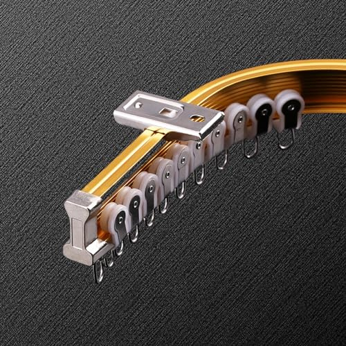 Flexible Und Biegbare Decken-Vorhangschiene, Gardinenschiene Aus Aluminium, Deckenschiene Leicht Gebogen Und Verdreht Werden, Komplettset Mit Zubehör (Color : Gold, Size : 4m)