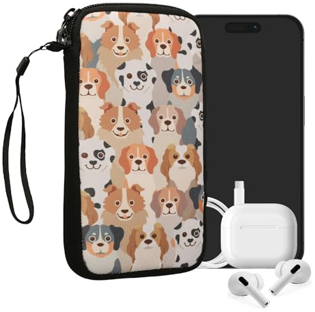 kwmobile Handytasche für Smartphones L - 6,5 - Neopren Handy Tasche Hülle Cover Case Schutzhülle - Viele Hunde Weiß Hellbraun Grau - 16,5 x 8,9 cm Innenmaße