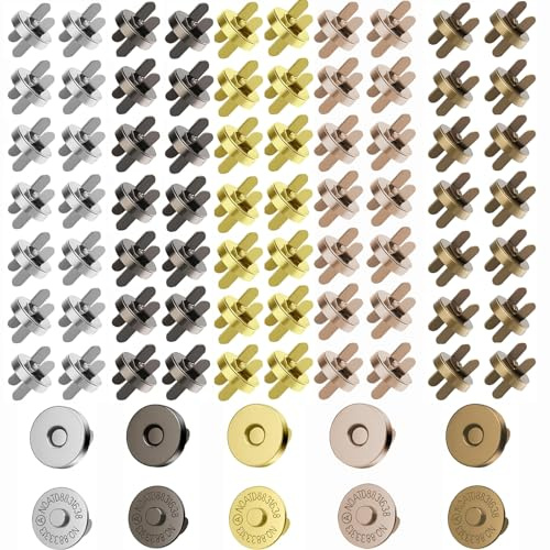 XUSSMM 70 Stück Magnetische Druckknöpfe, 14 mm, 5 Farben, Metall, Magnetischer Nähknopf, Knopf, Taschen, Kleidung, Verpackung, DIY Handwerk, Gepäck, Jacken, Rucksäcke