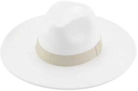 Suwequest Fedora-Hüte für Damen, breite Krempe, Filzhut, Hochzeit, Herrenhut, 95 cm, Weiß, 56-58cm(adults)