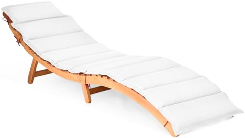 COSTWAY Sonnenliege klappbar mit Auflage, Gartenliege Holz mit klappbarer Kopfstütze, ergonomischer Liegestuhl, Terrassenliege bis 180 kg belastbar, Holzliege für Garten, Terrasse, Hinterhof