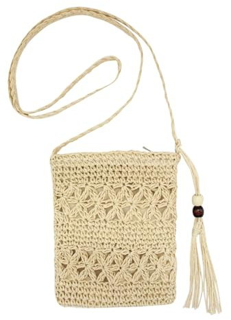 Bototack Straw Bag for Women, Small Summer Beach Crossbody Bag with Tassel, Bohemian Handmade Shoulder Purse with Zipper for Holiday Beach Travel
