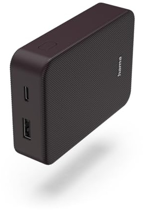 Hama Power Pack 10000 mAh, externer Akku, 1x USB C + 1x USB A, LED-Anzeige | Mobiles Ladegerät pflaume, Akkupack Handy Zubehör, Tablet, Bluetooth-Box etc., tragbares Ladegerät, Powerpack zertifiziert