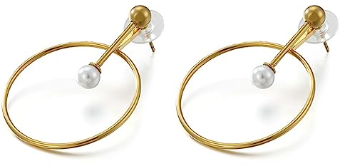 Bishilin Ohrringe Hängend Edelstahl, Ohrhänger Mädchen 36MM Groß Hoop mit Perlen Gold Ohrringe Jugendstil in Bijouterie