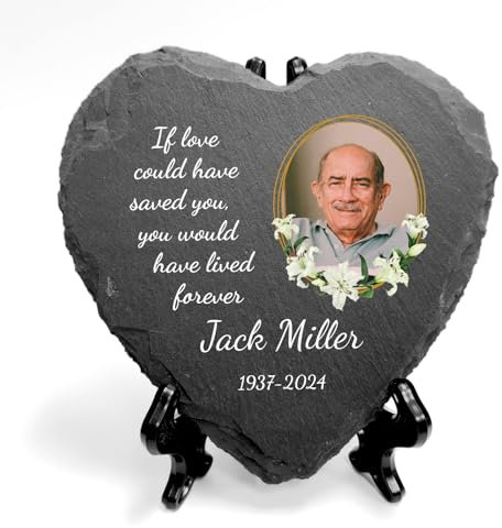 You Personalise Personalised UV Printed Photo Memorial Slate- Custom Message & Photo- Heart Slate, Optional Display Stand- Outdoor & Indoor Use- 100 x 100 mm