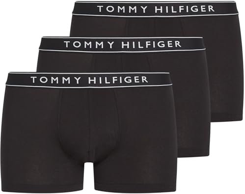 Tommy Hilfiger Men’s 3 Pack Trunks with Logo Waistband, Black (Blk/Blk/Blk), M