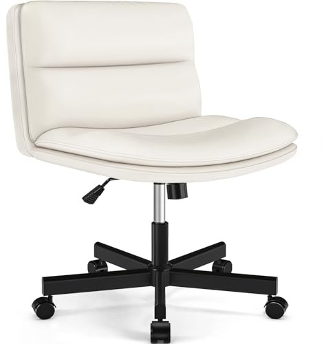 5Rcom Beiger Bürostuhl ohne Armlehnen aus PU-Leder – Höhenverstellbarer Drehstuhl mit XXL-Rollen, Bequemer Schminktisch-Computerstuhl für Wohnzimmer, Schlafzimmer & Homeoffice