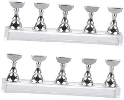 FRCOLOR Magnetic Nail Bases Bar and 5 Acrylic Nail Tips Display Stands Silver Electroplated Practice Shelf and 2 Sets for Salon and Home Use