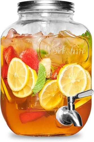 Getränkespender aus Glas für Kühlschrank – 3,8 l Wasser-, Waschmittel-, Saft- oder Getränkespender für Partys mit Zapfhahn – Serviergeschirr für BBQ, Picknick, Poolparty und gesellschaftliche