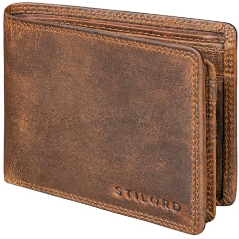 STILORD 'Edgar' Geldbörse Herren Leder RFID Schutz Portemonnaie für Männer Vintage Echtleder Retro Bifold Brieftasche Ledergeldbörse mit NFC Ausleseschutz in Geschenkbox, Farbe:mittel - braun