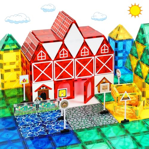 Mauikay Magnetic Tiles Farm Animal Kids Toys, Magnetic Tiles for Kids Ages 3-8 STEM Toy for Toddlers, Montessori Educational Magnet Toys for 3+ Year Old