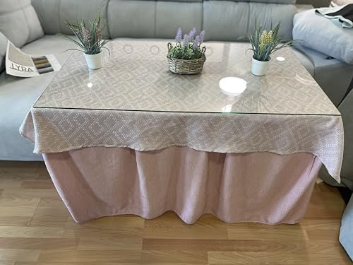 Ropa Chenilla de Mesa Camilla Rectangular (Rosa) con 8 Pliegues - Incluye tapete - Medida 120 x 70 cm (72 cm de Altura) - Falda Mesa Camilla, Enaguillas, Ropa Chenilla (130 x 80 cm (72 cm de Alto))