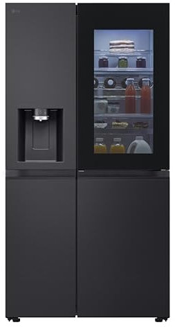 LG GSXE91EVAD Frigorifero Americano Side by Side InstaView Door-in-Door, Classe D, 628 L, Wi-Fi, Frigorifero con Dispenser Acqua UVnano Senza Allaccio, Tecnologia Door and Linear Cooling, Acciaio Nero