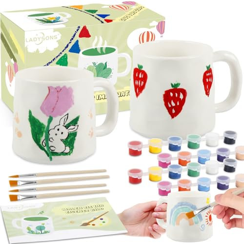 LADYSONS Set di Pittura in Ceramica, Kit per Personalizzare Tazze per Adulti Kit per Ceramica da Decorare Include Tazze, Colori, Pennelli e la Guida Rapida, regalo personalizzato per tutti