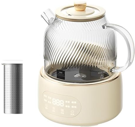 Machine À Thé, Petite Théière de 350 W, avec Réservation Intelligente 24 Heures, 150 ℃, Salon Résistant, Égouttoir À Thé en Acier Inoxydable + Faitout de 450 ML, Bouilloire en Verre Irisé Adaptée