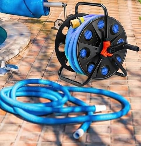 Threehoney Tragbare Schwimmbad-Vakuumschlauchtrommel, robuster Kunststoff, Vakuumschlauchaufbewahrung, Schwarz / Orange, Pool-Rückspülschlauchtrommel mit Tragegriff und seitlichem Griff für 41 m 3,8
