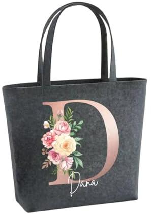 Lounis Personalisierte Filztasche mit Initialen – Individuell gestaltbare Tasche für Frauen – Umweltfreundlich - für Mama, Freundin– Shopper, Handtasche (Dunkelgrau)