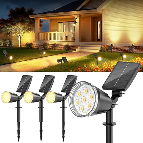 GEARLITE Solcellslampor för utomhusbruk trädgård, varmvit sol LED-strålkastare utomhus med 1 500 mAh batteri, 1 200 lumen solcellslampor för utomhusbruk med IP65 vattentät för trädgårdsdekoration