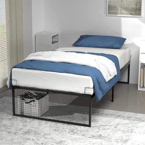 VOUNOT® Struttura Letto Singolo 90x190 cm, Telaio Letto Resistente con Spazio di Archiviazione Sottostante, Letto in Metallo con Rete Facile Montare, Silenziosa e Antiscivolo Altezza 36 cm, Nero