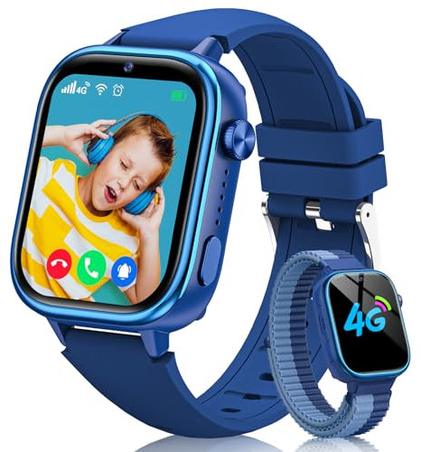 Sanorum 4G Smartwatch Bambini, IP68 Impermeabile Orologio Smartwatch Bambini con GPS, Chiamate, Funzione SOS, Videochiamate, modalità Scuola, Fotocamera, Sveglia, Contapassi per Ragazzi e Ragazze Blu
