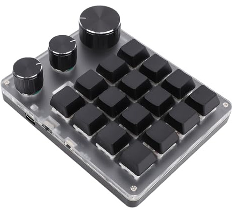 Plyisty Programmable Keypad, One Handed Keyboard, 16 Keys, 3 Knobs, Red Switch, Wireless Bluetooth/2.4G/TYPE C Wired, Customize Keypad for Gaming Editing Working (Black)