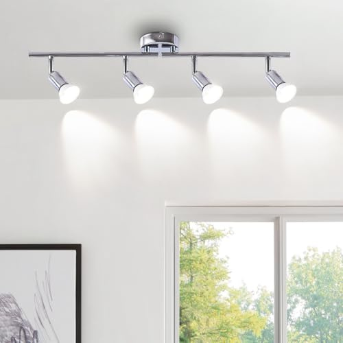 YNFLux LED Deckenstrahler 4 Flammig Schwenkbar 350° Silber Deckenlampe GU10 Deckenleuchte Modern Deckenspot Wandstrahler für Wohnzimmer Schlafzimmer Küche Flur mit Leuchtmittel