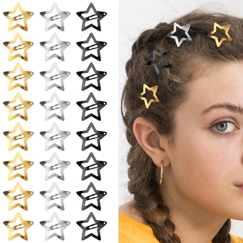 Classicseali 24 pièces barrettes à cheveux étoile, barrettes à cheveux étoile pour enfants, filles, dames, filles, épingles à cheveux étoiles dorées, mignonnes Y2K métal snap accessoires pour cheveux