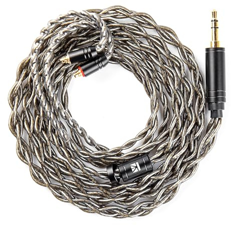 EZ EAR KBEAR DarkJade - Cavo IEM in ear monitor con spina placcata in argento per KZ ZS10PRO/ZS12 PRO X/EDX PRO/ZSN PRO X/CASTOR/AS16 PRO/AS24/ZAR/ZAS/ZAX, CCA CRA/C10 (3,5 mm senza microfono, grigio