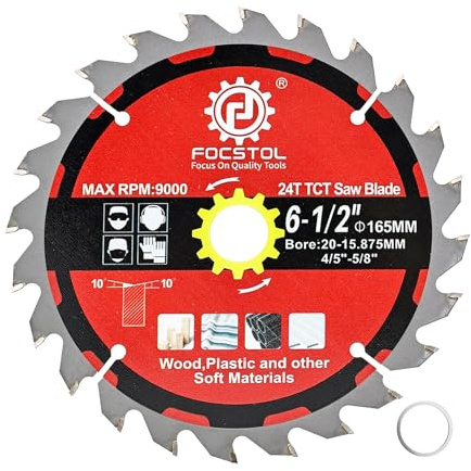 FOCSTOL Kreissägeblatt für Holz 165mm x 20/15,875mm - Sägeblatt für Holz 24 Zähne zum Schneiden von Sperrholz, Spanplatten, Kunststoffe und Andere Weiche Materialien