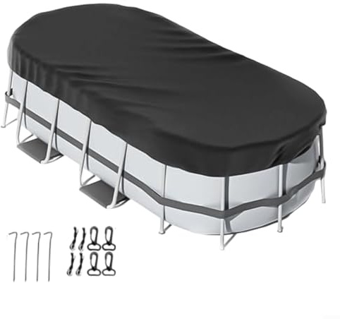 BlesConi Premium Oval Pool Abdeckplane Set für oberirdische Schwimmbecken mit sicherer Befestigung Zubehör Wetterschutz