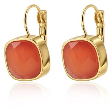 Bunte Kristall baumeln Tropfen Ohrringe für Frauen, 18 Karat vergoldete zierliche Huggie Hoop Vintage Square Geometrie Schmuck Geschenke für Frauen