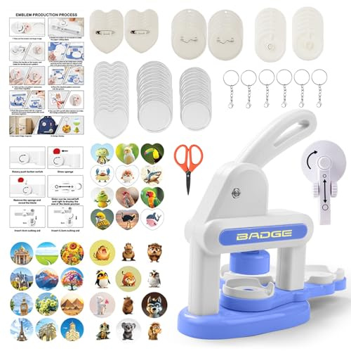 YUMILI Kit para hacer insignias para niños, diseño de conejo, máquina para hacer pines de botón, con 36 piezas de botón, calcomanías, cortador de círculos y tijeras para niños, cumpleaños, Navidad
