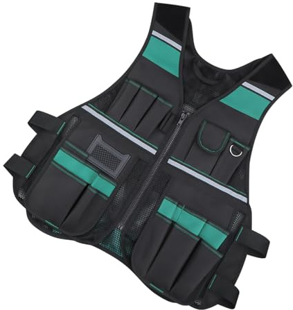 ZYKEJJDDAK Gilet per attrezzi da elettricista, ad alta visibilità, ideale per falegnami e lavoratori edili con tasche multiple