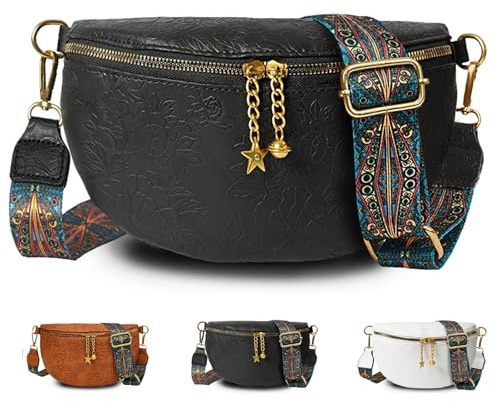 AUNGKWANG Sac Banane Femme, Sac Bandoulière Femme Tendance mit Bandoulière Réglable, Crossbody, 24.5x16x8 cm, Noir