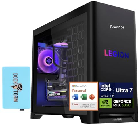 Lenovo Legion Tower 5i Gaming Desktop PC (Intel Ultra 7 265F, GeForce RTX 5060 Ti 8GB GDDR7, 64GB DDR5, 512GB PCIe SSD + 6TB HDD, Win 11 Pro) w/MS 365 Personal, DKZ USB Port Expander