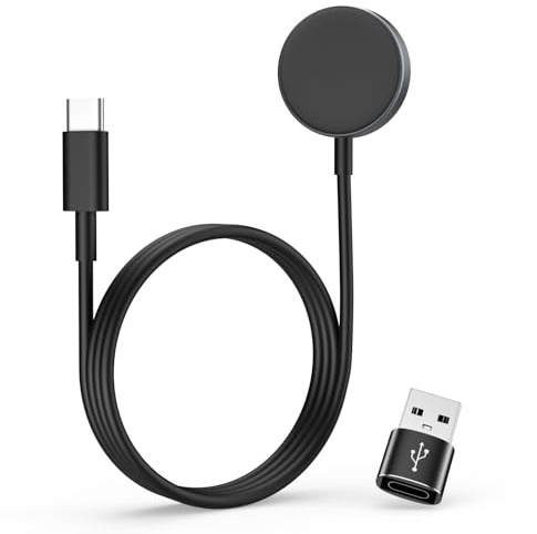 MoKo Chargeur de Type C Compatible avec Samsung Galaxy Watch 8/7/Ultra/6/5 | avec Câble de 1 m et Adaptateur USB-C vers USB-A, Station de Recharge Magnétique, pour Watch 8/6 Classic/5 Pro/4/3/Active2/FE